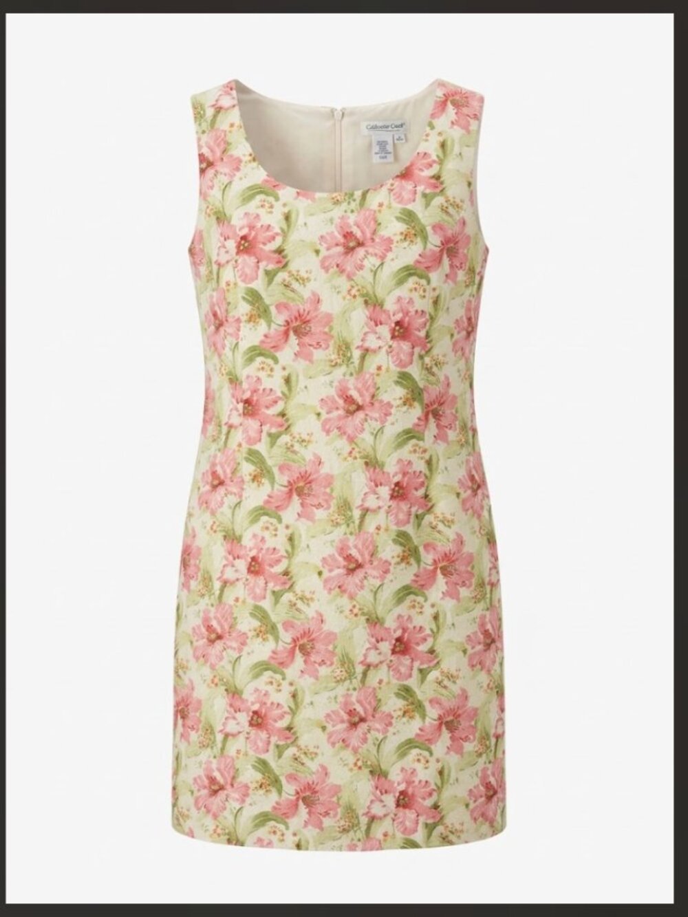 Coldwater Creek Vintage Style Pink Floral Linen Shift Dress Women's Petite 12